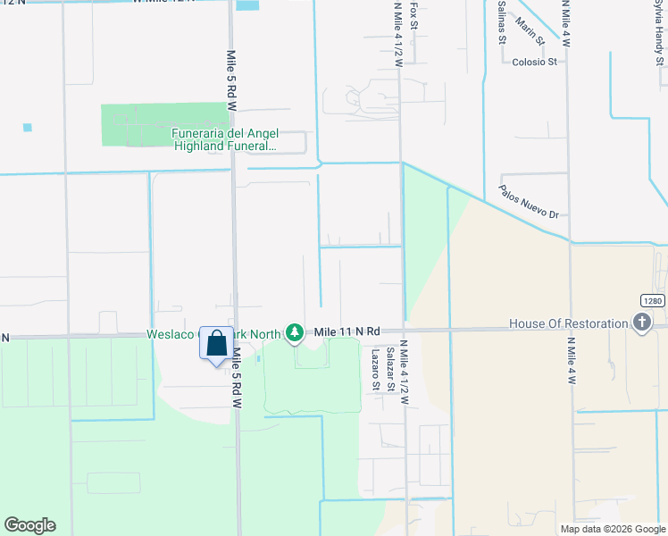 map of restaurants, bars, coffee shops, grocery stores, and more near 6025 Ceniza Drive in Weslaco