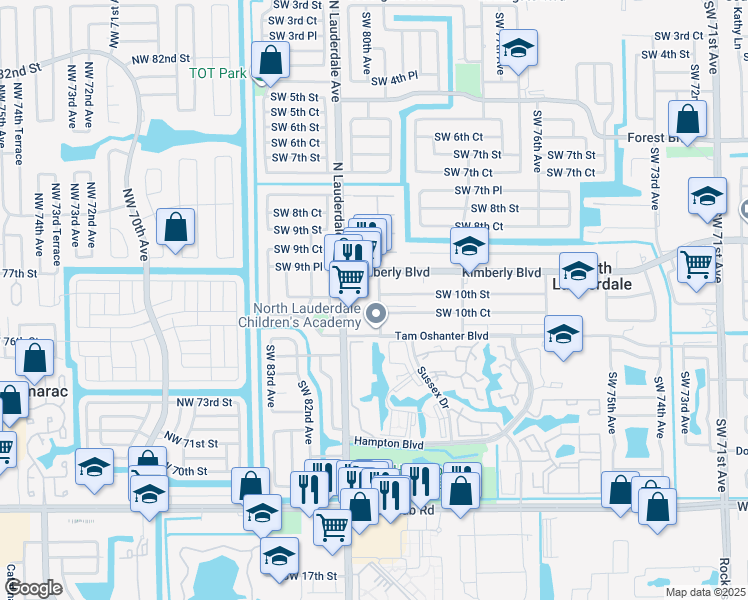map of restaurants, bars, coffee shops, grocery stores, and more near 7944 Kimberly Boulevard in North Lauderdale
