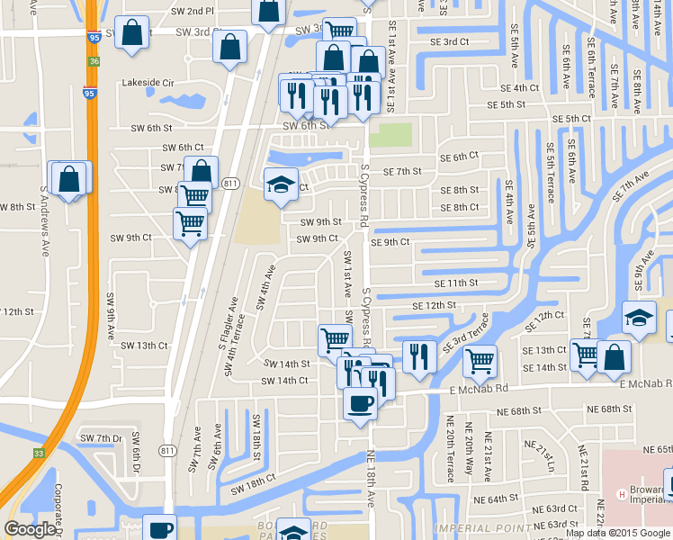 map of restaurants, bars, coffee shops, grocery stores, and more near 1048 Southwest 1st Terrace in Pompano Beach
