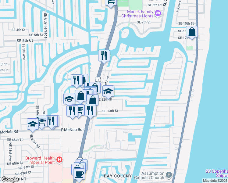 map of restaurants, bars, coffee shops, grocery stores, and more near 2280 Southeast 10th Court in Pompano Beach