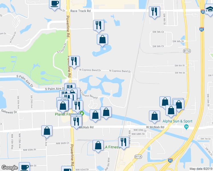map of restaurants, bars, coffee shops, grocery stores, and more near 2221 Cypress Island Drive in Pompano Beach