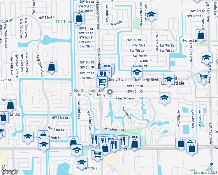 map of restaurants, bars, coffee shops, grocery stores, and more near 7944 Kimberly Boulevard in North Lauderdale