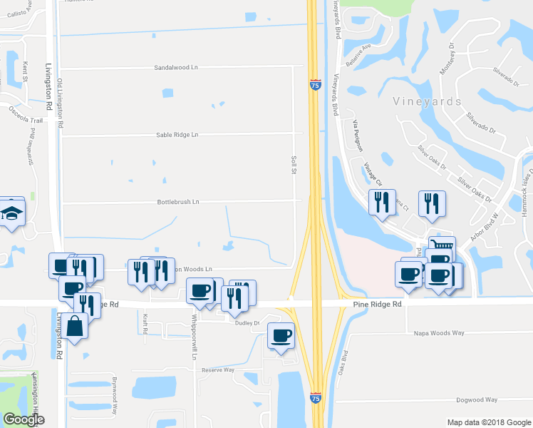 map of restaurants, bars, coffee shops, grocery stores, and more near 6470 Bottlebrush Lane in Naples