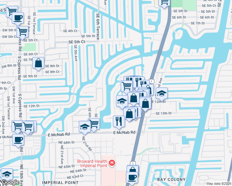 map of restaurants, bars, coffee shops, grocery stores, and more near 1110 Southeast 9th Avenue in Pompano Beach