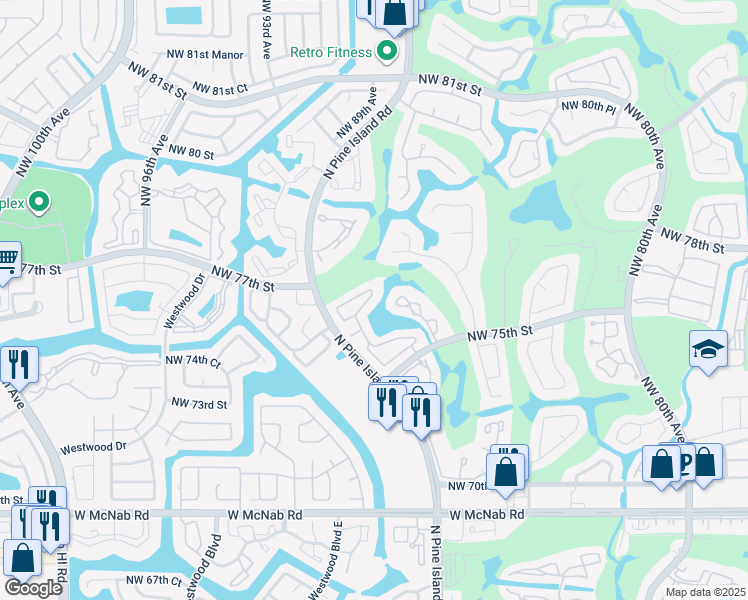 map of restaurants, bars, coffee shops, grocery stores, and more near 8685 Northwest 76th Place in Tamarac