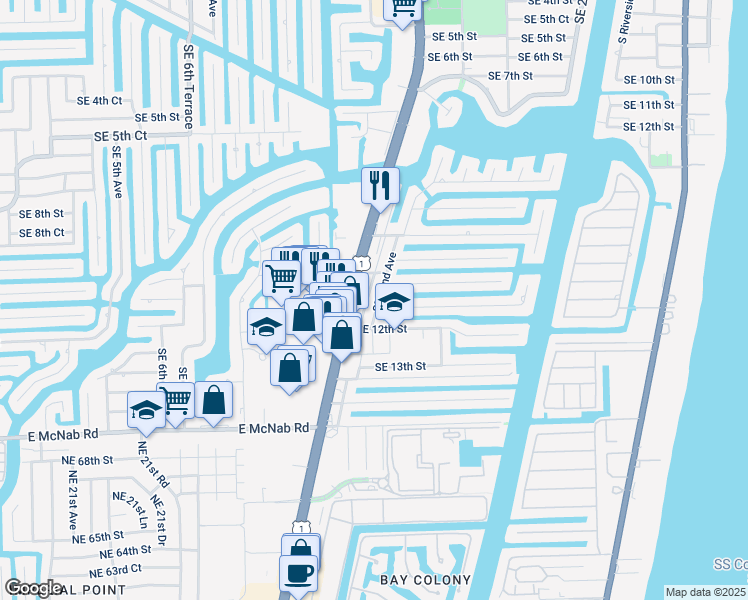 map of restaurants, bars, coffee shops, grocery stores, and more near 1047 Southeast 22nd Avenue in Pompano Beach