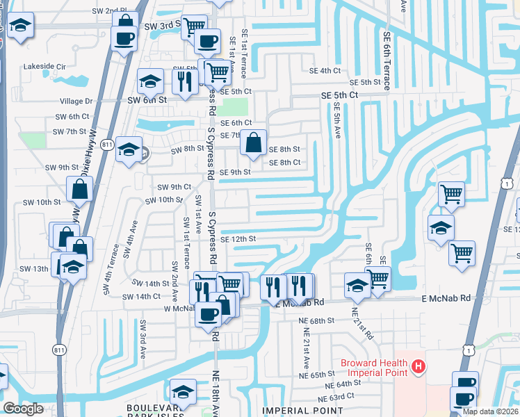 map of restaurants, bars, coffee shops, grocery stores, and more near 220 Southeast 10th Street in Pompano Beach
