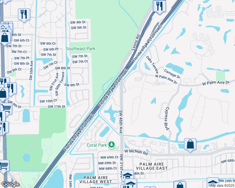 map of restaurants, bars, coffee shops, grocery stores, and more near 1001 Southwest 46th Avenue in Pompano Beach