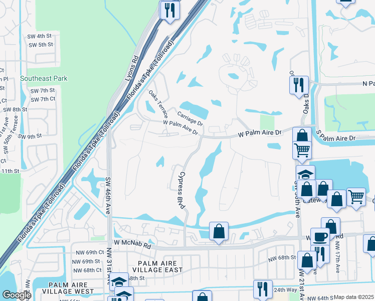 map of restaurants, bars, coffee shops, grocery stores, and more near 801 Cypress Boulevard in Pompano Beach