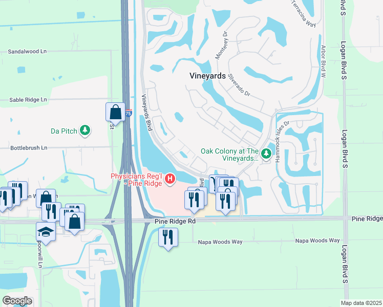 map of restaurants, bars, coffee shops, grocery stores, and more near 102 Tuscana Court in Naples