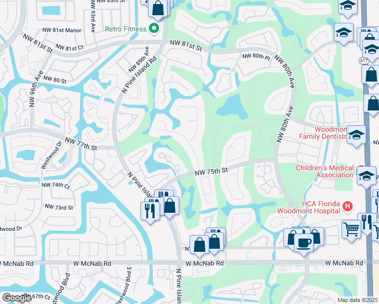 map of restaurants, bars, coffee shops, grocery stores, and more near 7615 Banyan Way in Tamarac