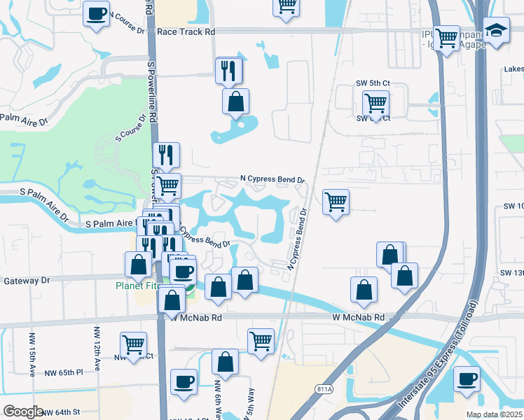 map of restaurants, bars, coffee shops, grocery stores, and more near 2215 Cypress Island Drive in Pompano Beach