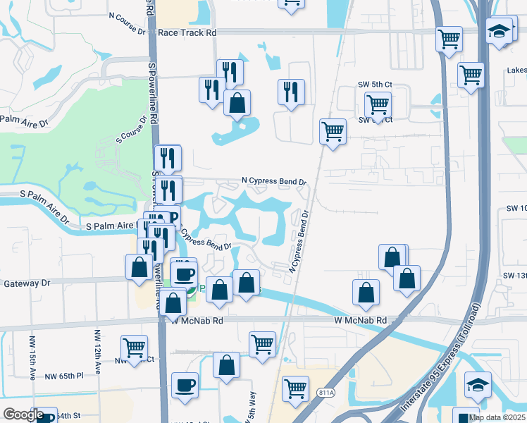 map of restaurants, bars, coffee shops, grocery stores, and more near 2215 Cypress Island Drive in Pompano Beach