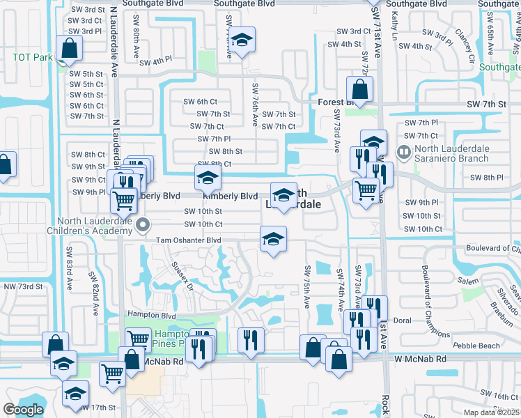 map of restaurants, bars, coffee shops, grocery stores, and more near 980 Southwest 76th Avenue in North Lauderdale