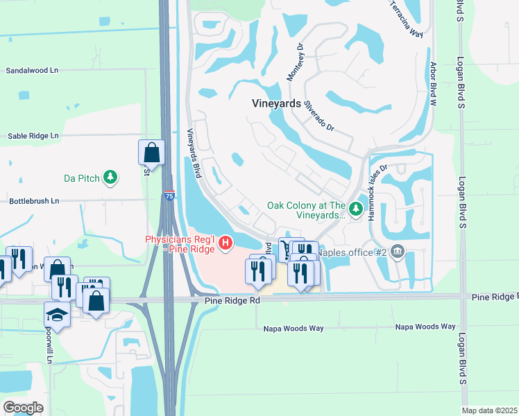 map of restaurants, bars, coffee shops, grocery stores, and more near 102 Tuscana Court in Naples