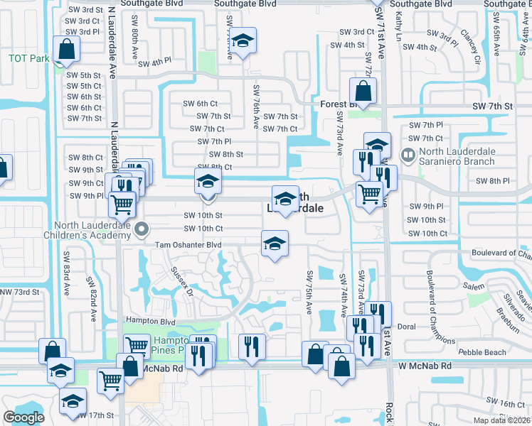 map of restaurants, bars, coffee shops, grocery stores, and more near 980 Southwest 76th Avenue in North Lauderdale