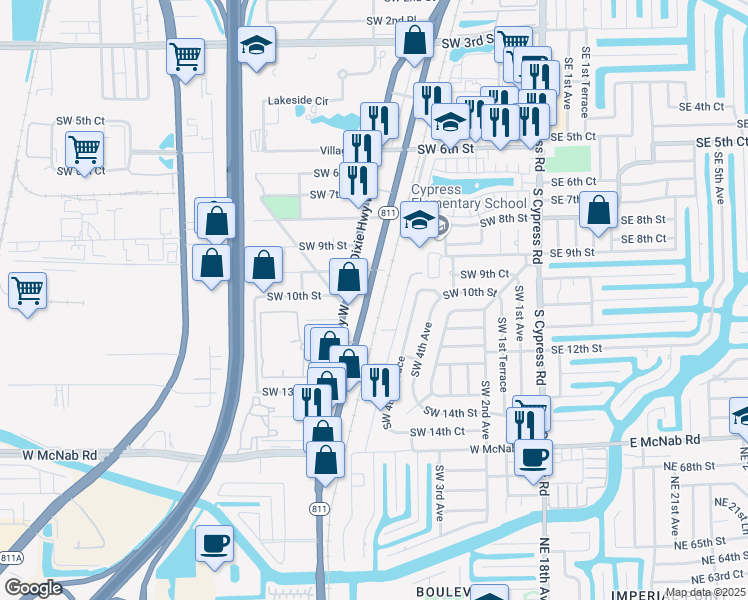 map of restaurants, bars, coffee shops, grocery stores, and more near 1000 South Dixie Highway in Pompano Beach
