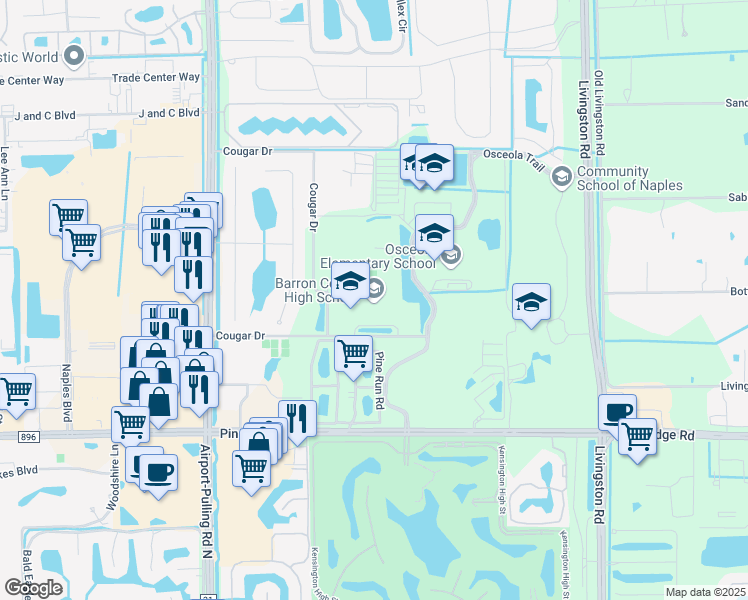 map of restaurants, bars, coffee shops, grocery stores, and more near 5600 Cougar Drive in Naples