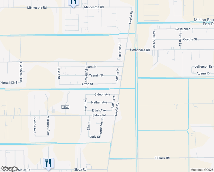 map of restaurants, bars, coffee shops, grocery stores, and more near 214 Arron Street in Donna