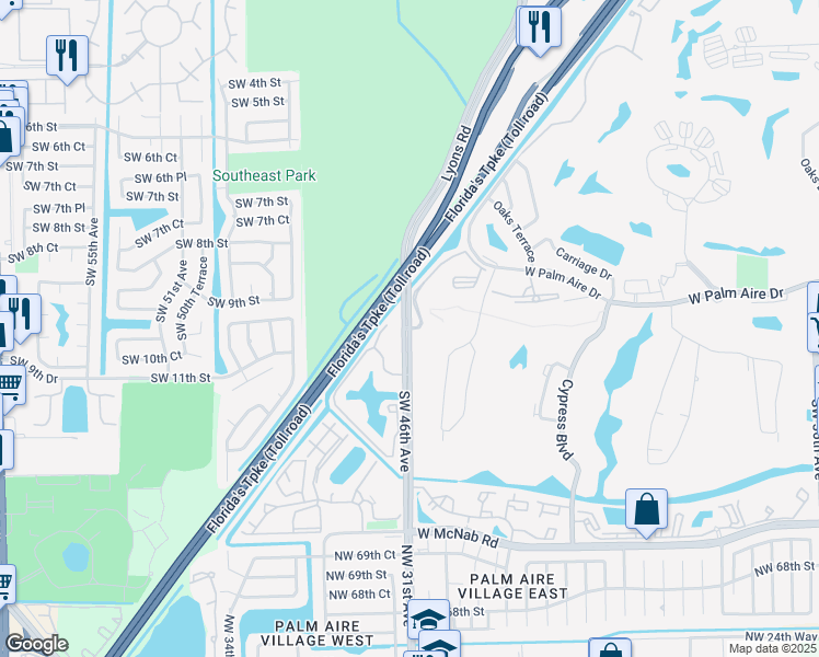 map of restaurants, bars, coffee shops, grocery stores, and more near 2513 Southwest 46th Avenue in Pompano Beach