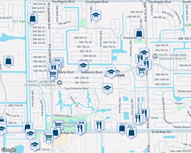 map of restaurants, bars, coffee shops, grocery stores, and more near 7635 Southwest 10th Street in North Lauderdale