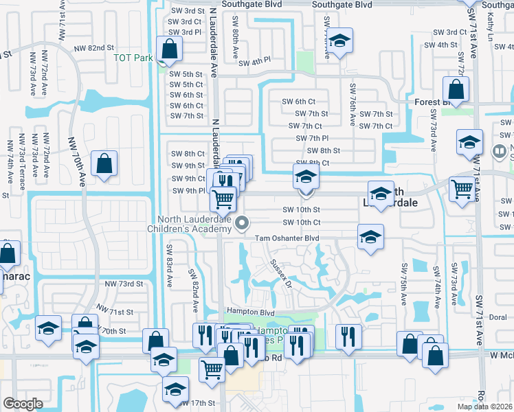 map of restaurants, bars, coffee shops, grocery stores, and more near 7864 Kimberly Boulevard in North Lauderdale
