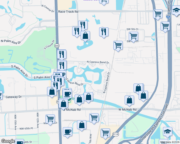 map of restaurants, bars, coffee shops, grocery stores, and more near 2221 Cypress Island Drive in Pompano Beach