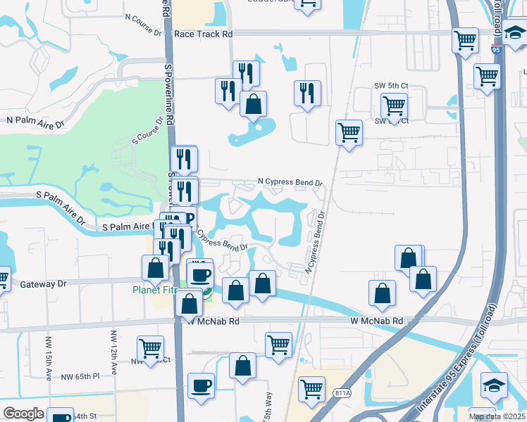 map of restaurants, bars, coffee shops, grocery stores, and more near 2221 Cypress Island Drive in Pompano Beach