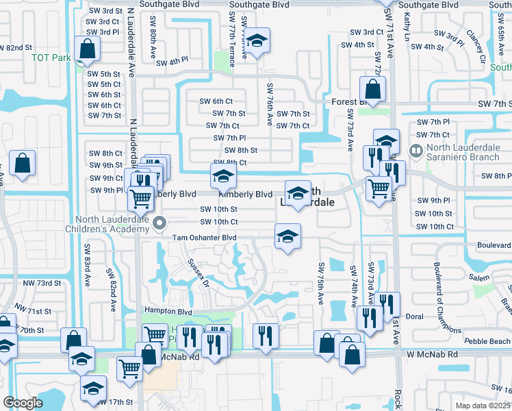 map of restaurants, bars, coffee shops, grocery stores, and more near 7635 Southwest 10th Street in North Lauderdale