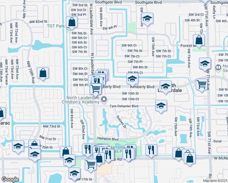 map of restaurants, bars, coffee shops, grocery stores, and more near 7921 Southwest 10th Street in North Lauderdale
