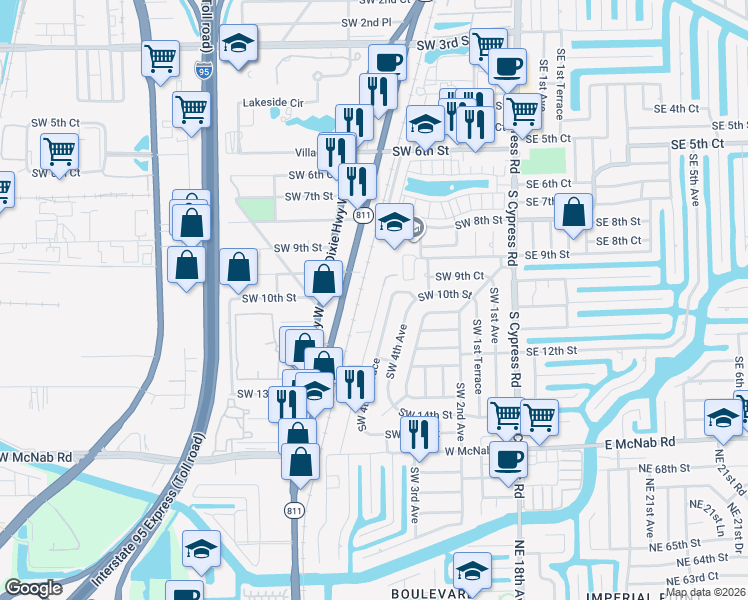 map of restaurants, bars, coffee shops, grocery stores, and more near 1045 South Flagler Avenue in Pompano Beach