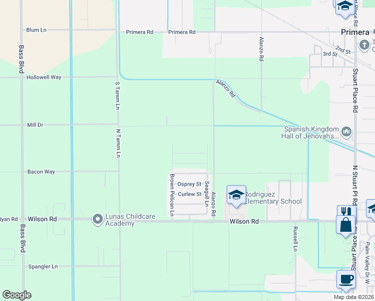 map of restaurants, bars, coffee shops, grocery stores, and more near 15617 Pink Flamingo in Harlingen