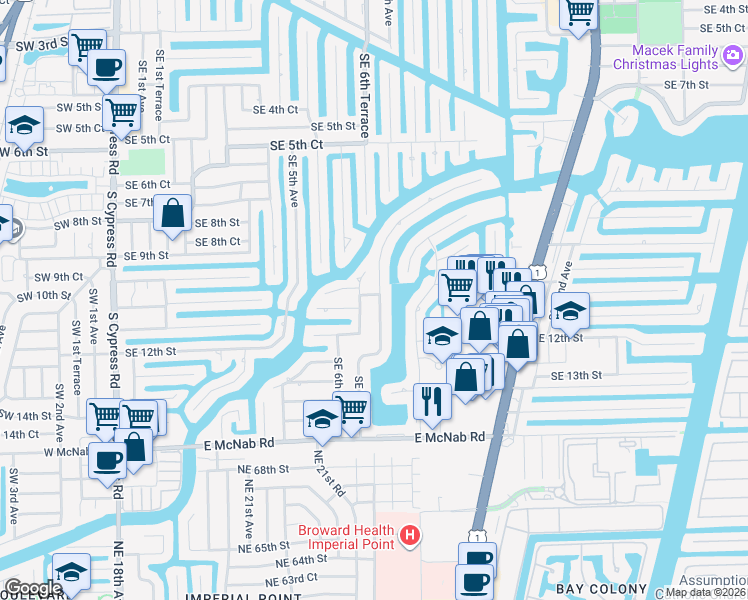 map of restaurants, bars, coffee shops, grocery stores, and more near 1041 Southeast 7th Avenue in Pompano Beach