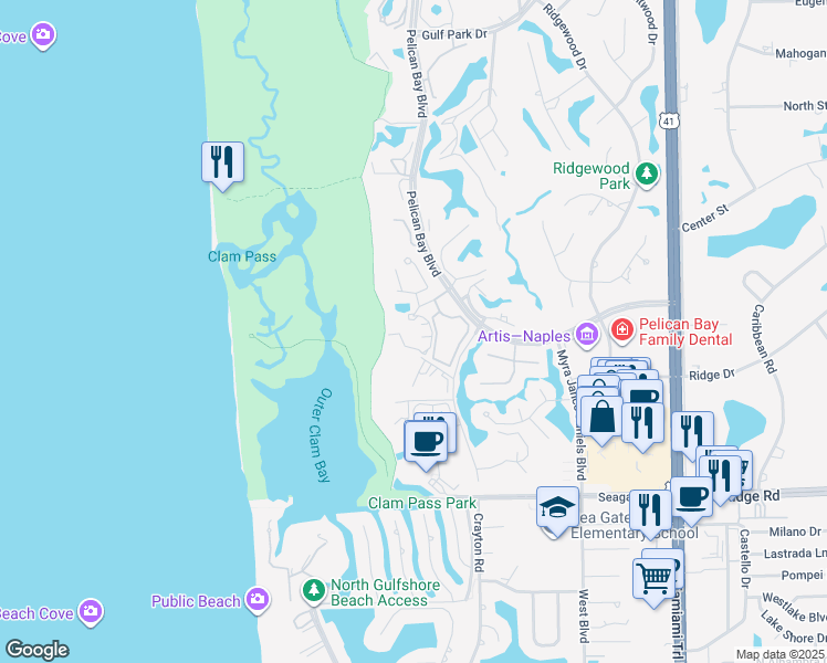 map of restaurants, bars, coffee shops, grocery stores, and more near 100 Glenview Place in Naples