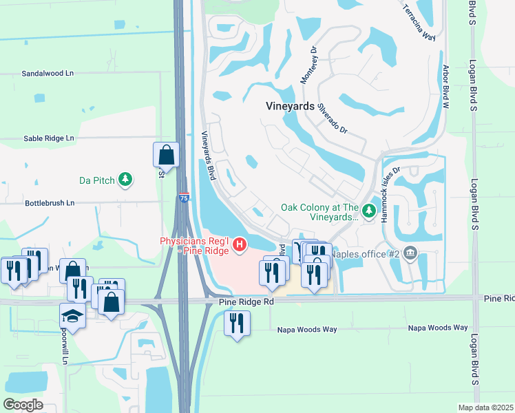 map of restaurants, bars, coffee shops, grocery stores, and more near 108 Tuscany Way in Naples