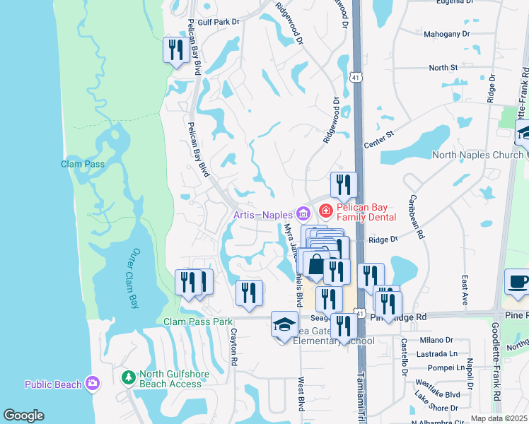 map of restaurants, bars, coffee shops, grocery stores, and more near 5885 Via Lugano in Naples