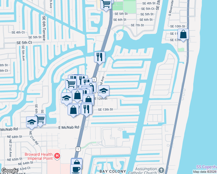 map of restaurants, bars, coffee shops, grocery stores, and more near 2280 Southeast 10th Court in Pompano Beach
