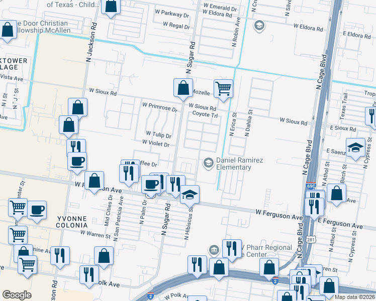 map of restaurants, bars, coffee shops, grocery stores, and more near 819 Goodnight Trail in Pharr