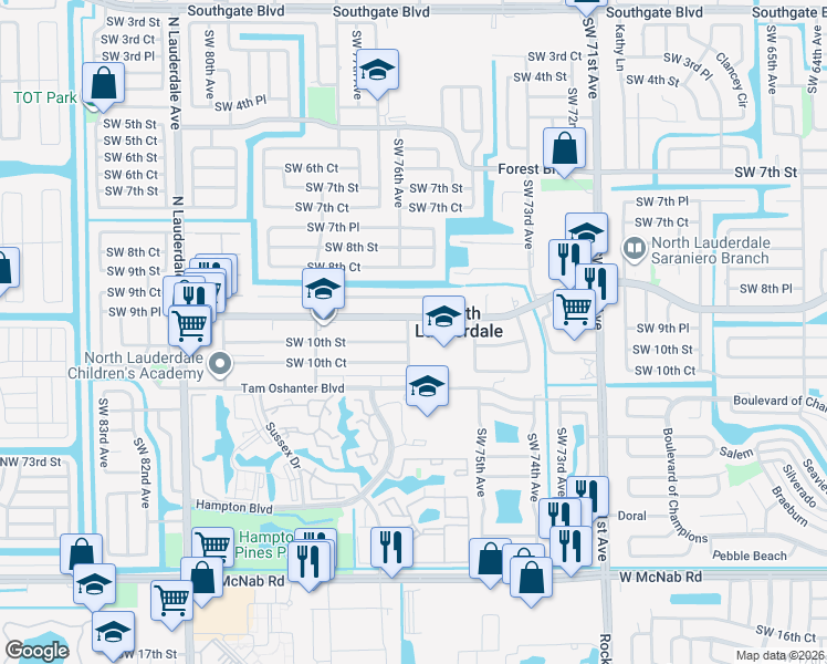 map of restaurants, bars, coffee shops, grocery stores, and more near 980 Southwest 76th Avenue in North Lauderdale