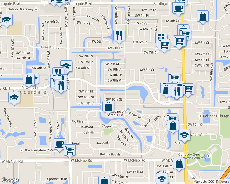 map of restaurants, bars, coffee shops, grocery stores, and more near 6511 Southwest 9th Place in North Lauderdale