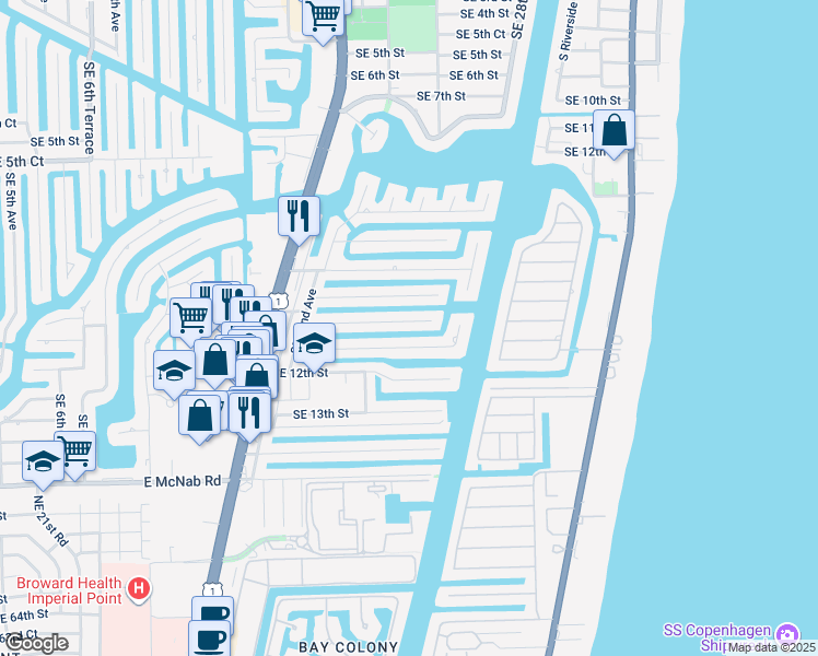 map of restaurants, bars, coffee shops, grocery stores, and more near 2548 Southeast 10th Court in Pompano Beach