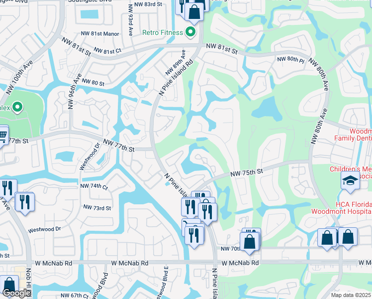map of restaurants, bars, coffee shops, grocery stores, and more near 8685 Northwest 76th Place in Tamarac