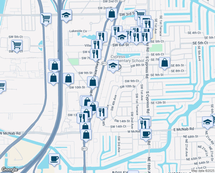 map of restaurants, bars, coffee shops, grocery stores, and more near 1000 South Dixie Highway in Pompano Beach