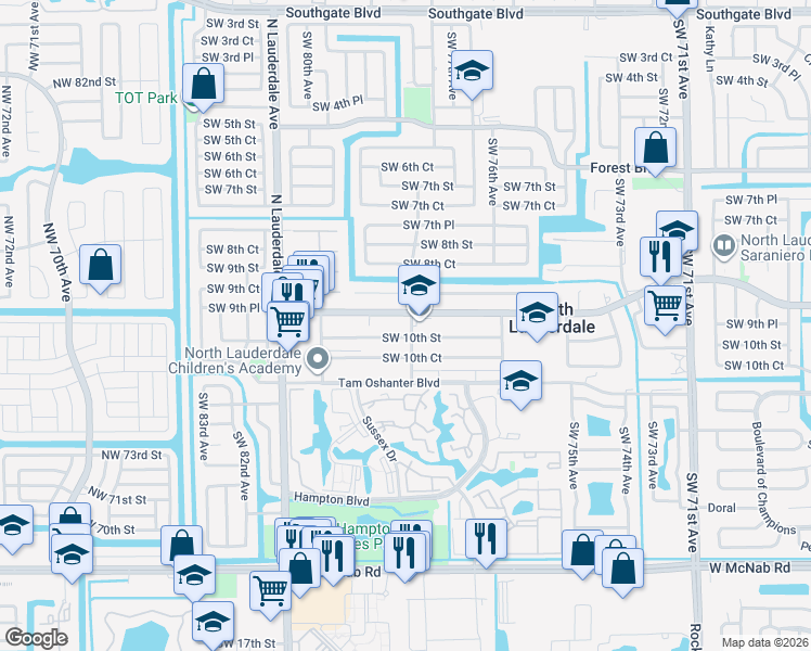 map of restaurants, bars, coffee shops, grocery stores, and more near 7834 Kimberly Boulevard in North Lauderdale