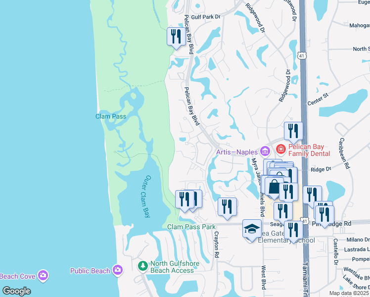 map of restaurants, bars, coffee shops, grocery stores, and more near 100 Glenview Place in Naples