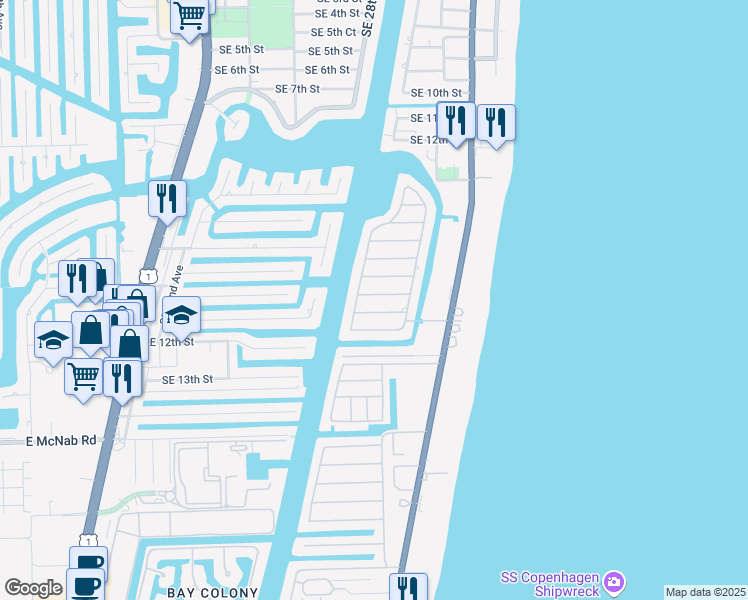 map of restaurants, bars, coffee shops, grocery stores, and more near 3220 Fiesta Way in Pompano Beach