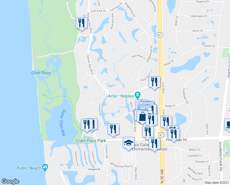 map of restaurants, bars, coffee shops, grocery stores, and more near 5885 Via Lugano in Naples