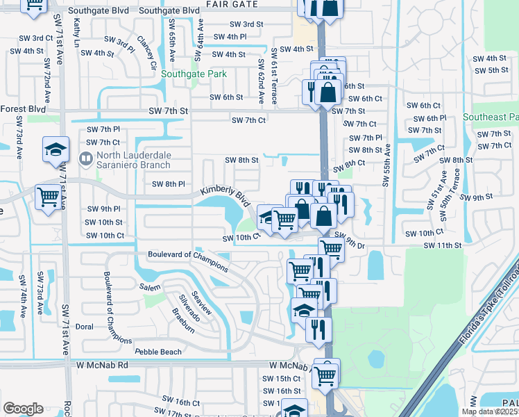 map of restaurants, bars, coffee shops, grocery stores, and more near 6201 Southwest 9th Place in North Lauderdale