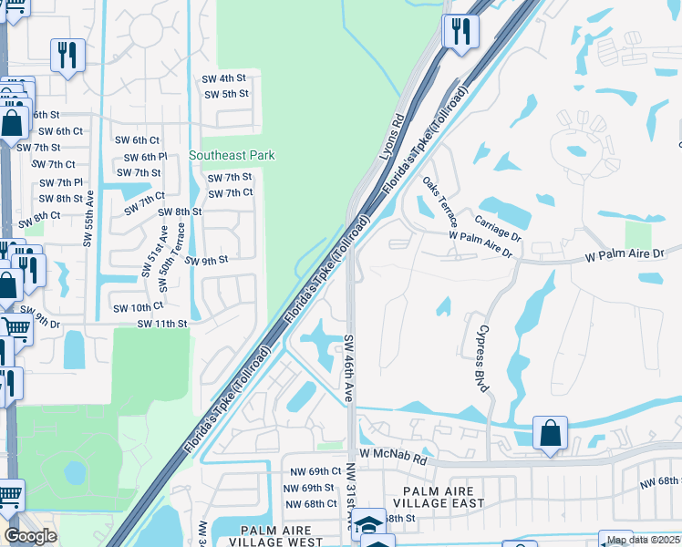map of restaurants, bars, coffee shops, grocery stores, and more near 1001 Southwest 46th Avenue in Pompano Beach