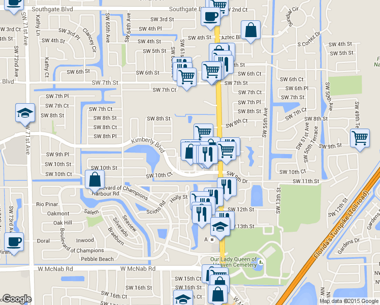 map of restaurants, bars, coffee shops, grocery stores, and more near 305 South Santa Catalina Circle in North Lauderdale